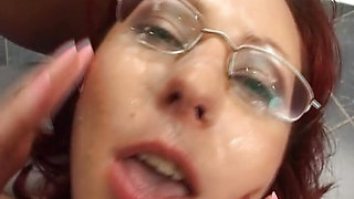 Redhead German MILF with glasses tied up and fucked hard