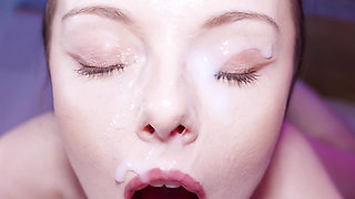 Homemade Blowjob POV Step Sister Loves SUCKING COCK & Gets a BIG FACIAL On Her Cute Face