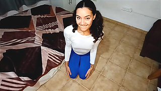 Sexy Latina Girl on Her Knees Asking You to Fill Her Mouth with Milk