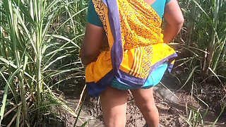 Desi Friend's Wife Holding and Squeezing Breasts in Guava Plantation