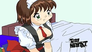 Cute maid with big tits gets masturbated with black toy used by nerd