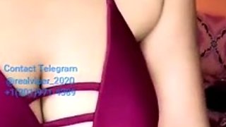 Busty curly brunette with big boobs fucks on couch