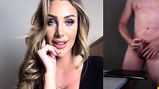 Blonde CFNM babe watch guy jerking cock