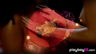 Passionate lesbian coed massaging her GF