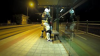 Really Risky Sex at a Bus Stop with a Young Stepsis That Ends with an Orgasm and a Cumshot