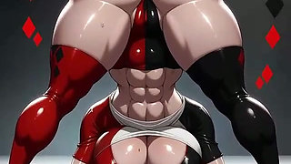 Ai Generated Harley Quinn- devoured 2 big cocks oral creampied