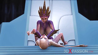Bald head slave girl fucked by Hell princess in the cave on the exoplanet