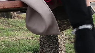 Public High Heels Walking, Worn Pantyhose and Foot Play