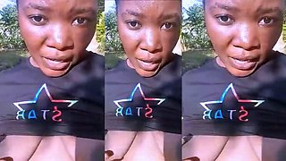 Black Amateur Samantha Johnssons Flashing Her Big Tits and Playing with Dildo