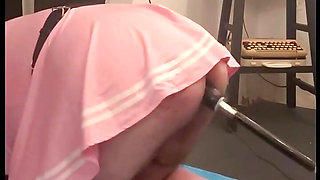 Sissy in Pink and Leathers in a Fit of Madness Completely Destroys Bum and Brain