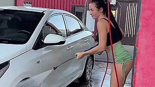 Sexy Car Wash Tease in Tiny Shorts