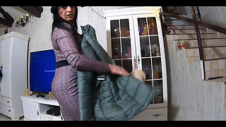 Risk in Tight Leather Cameltoe, Blowjob & Cum on My Downjacket Twice 235- Preview