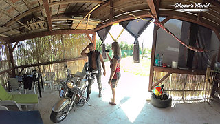Regina Gold On Motorcycle