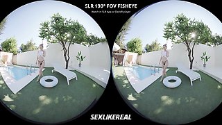 Tempting Bombshell Xenia Blonda Undresses Near The Pool