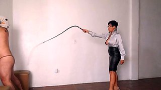 Big breasted mature femdom vixen teasing with her whip