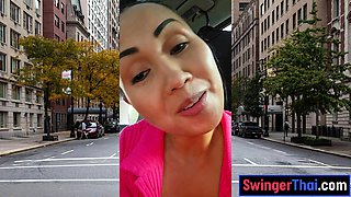 Thai MILF big cock car blowjob in public