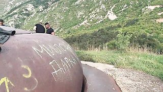 Hard outdoor foursome with two girlfriends Monika Wild and Lydia Black