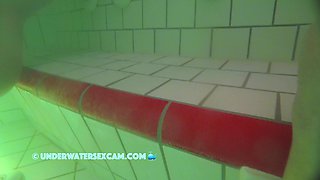 French Nubile barely legal+ Milks With The Jet Fountain Underwater In A Public Sauna Pool