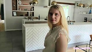 Blonde Babe Cali Clover Gets Anal Fucked Hard in Kitchen - Cum in Mouth Swallow