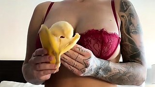 Glamour babe with big boobs masturbates in lingerie