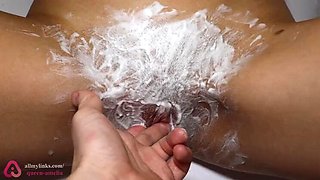 Amelia Queen Shaves Her Tight Blonde Pussy in 4K POV - Big Natural Tits Close-Up!