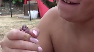 Lena jerks off her boyfriend in the playground