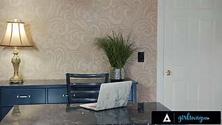 Girlsway - Sydney Cole saves her butt by fucking peed chief Chanel Preston while she's on the phone