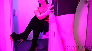 Sexy Business Woman with Boss in Office Restroom for Ripping off Nylon Sex