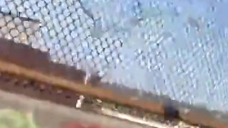 Walking Around Naked Fucking My Pussy with Vibrator on a Public Fly Over Bridge