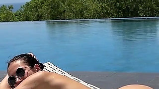 Sunbathing at the Public Pool in Micro Bikini, Boobs, Pussy