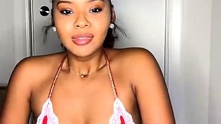 Glamour babe with big boobs masturbates in lingerie