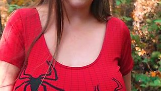 In Her Spider Girl Costume In The Woods(2K) - Big ass Brunette in amateur outdoor cosplay hardcore