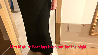 Mrs Mature Feet in LBD and very stinky shoes