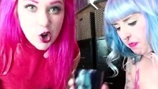 Milk fetish blonde lesbians ass squirt with pleasure