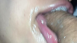 THE BEST AND MOST INSANE POV, showing her hot spit drip down his hard horny cock