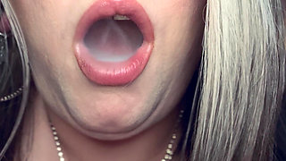 BBW Blonde Tina Snua Smokes A Slim Cigarette In A Holder In Satin Gloves With Rings