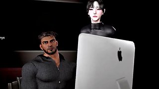 3D BBW Asian milf cheating with big cock boss