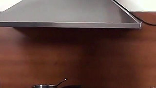 Pretty teen takes on huge old cock for a good fuck in the kitchen