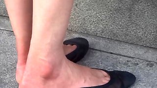 Asian shoe play for two standing hidden camera