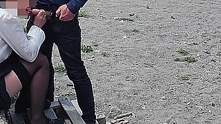 Dick Flash! Risky Blowjob on Beach: Stocking Teacher and Student Almost Caught! - Misscreamy