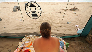 Oh My God!! My Dick Is Showing. Random Sex on the Beach with a Stranger, in a Transparent Tent.