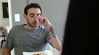 Sneaky Footjob Under The Table - Alex Coal & Jake Adams