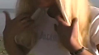 Hot Blonde Bares Her Pierced Pussy at a Public Beach