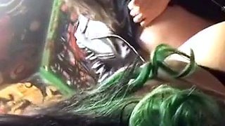 Hot brunette big boobs toying pink pussy