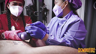 Sadistic Nurses Milking their patient with Urethra Sounding