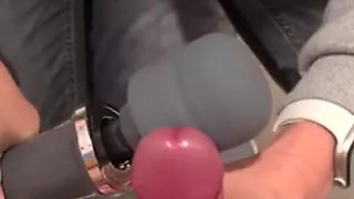 Cumshot from vibrator on hands