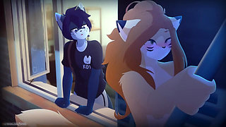 Cat boy and cat girl sex in the roof top.