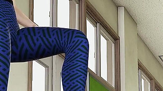 Hot Ms Davidson Handjob And Footjob In Her Blue Leggins Service Make Big Dick Cum A Lot Of Sperm