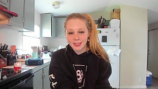 Hot blonde neighbor girl is stream in the kitchen
