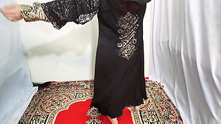 Arabic Sexy Hot Girl Wearing Black Hijab in House Doing Sensual Dance, Desi Indian Slut Amrozia Shaking Tits and Ass on Arabic M